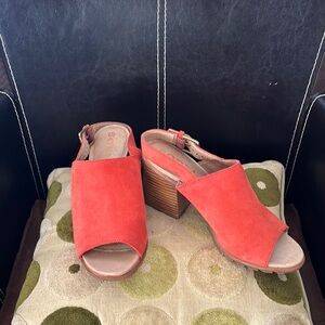 Women's Orange Suede Block Heel Sandals